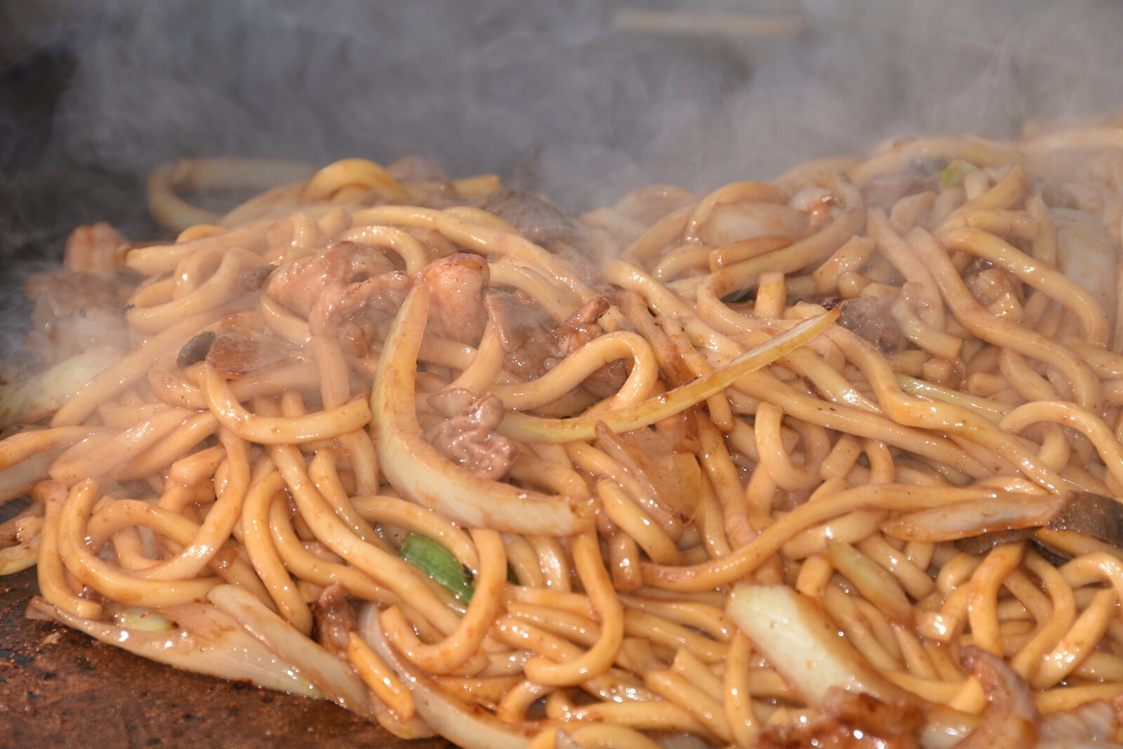 鉄板で焼いた津山ホルモンうどん